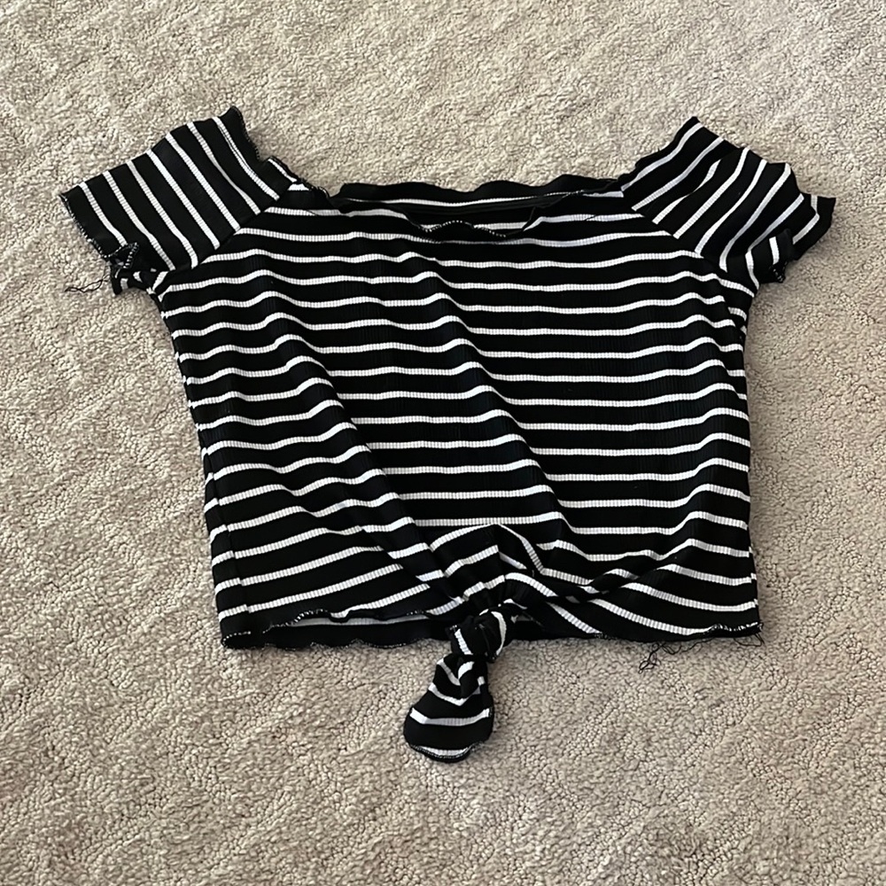 SHEIN- Off Shoulder Stripped Cropped Top!